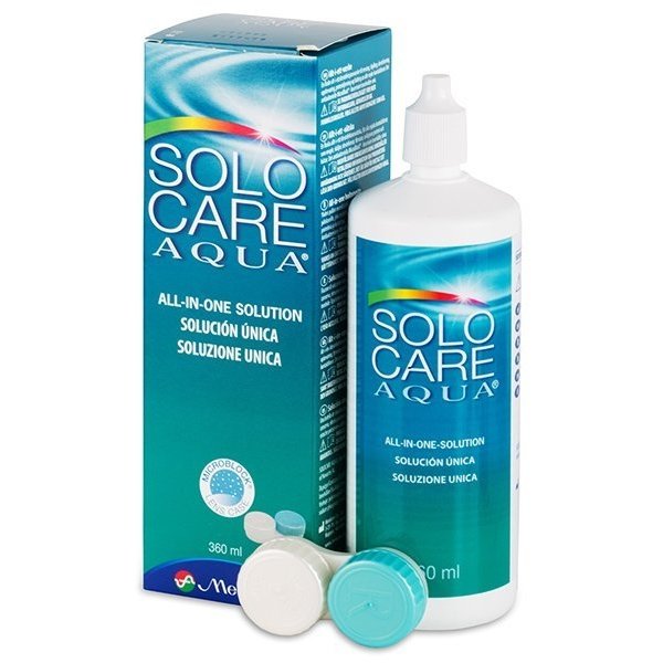 Solutie intretinere lentile de contact Solo-Care Aqua 360 ml + suport lentile cadou