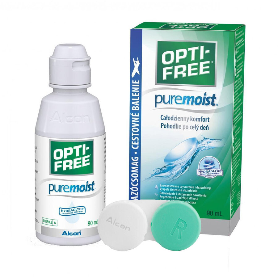 Solutie intretinere lentile de contact Opti-Free Pure Moist 90 ml + suport lentile cadou accesorii imagine noua