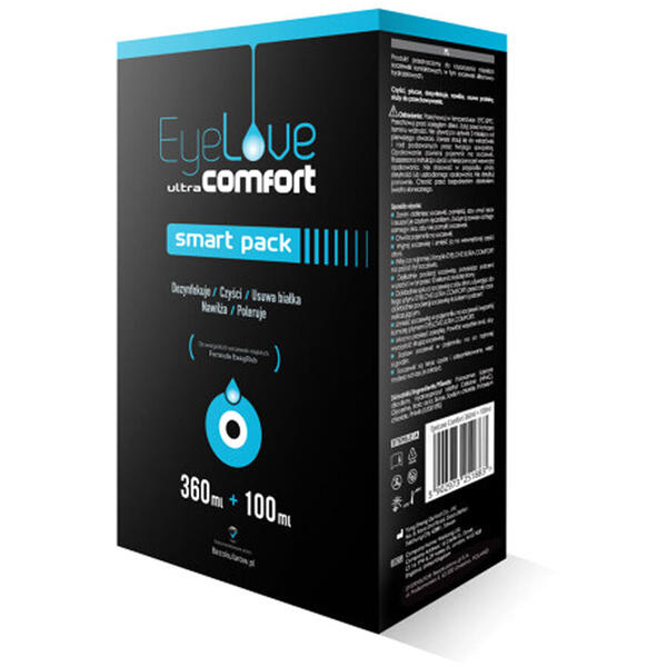 Solutie Eyelove ultraComfort smartpack 360ml + 100ml + suport lentile