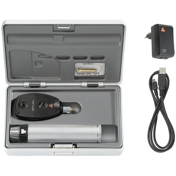 POTEC Set Oftalmoscop Beta 200  cap oftalmoscop 3.5V; maner reincarcabil cu cablu USB si sursa inclusa + bec XHL Xenon halogen