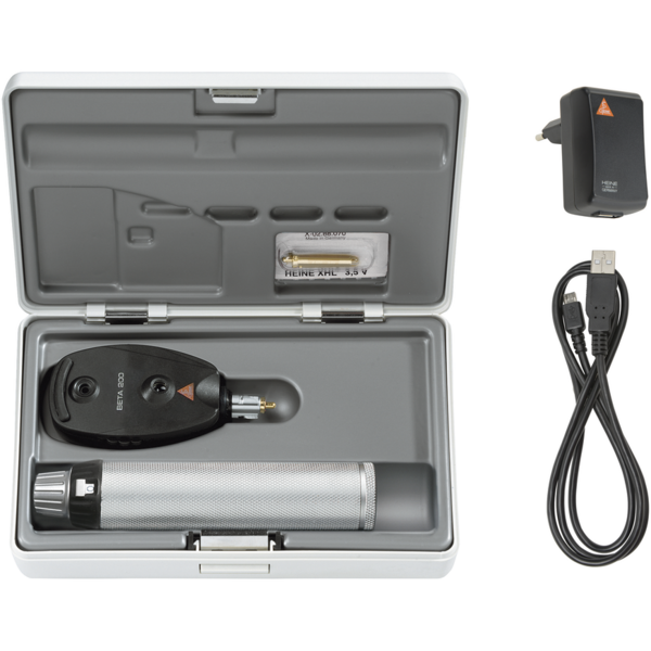 POTEC Set complet: Oftalmoscop Beta 200S + Retinoscop Streak Beta 200 - cap oftalmoscop 3,5V; maner reincarcabil cu cablu USB si sursa inclusa + bec XHL Xenon halogen