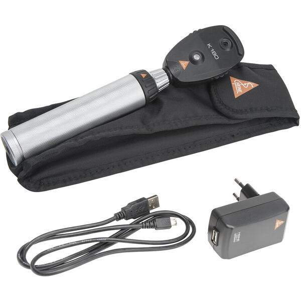 POTEC Set Oftalmoscop K180 - cap oftalmoscop 3,5V; maner reincarcabil cu cablu USB si sursa inclusa; bec XHL Xenon halogen