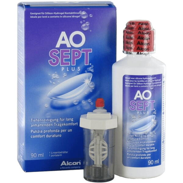 Alcon Solutie intretinere lentile de contact AO Sept Plus 90 ml + suport lentile cadou