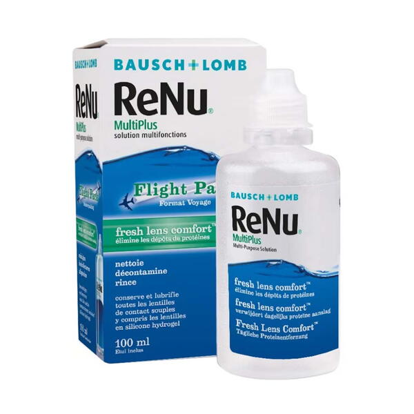Bausch & Lomb Solutie intretinere lentile de contact Renu Multiplus Flight Pack 100 ml + suport lentile cadou